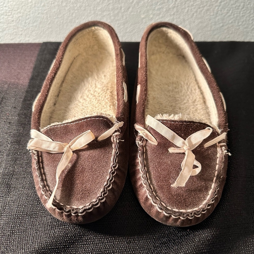 LL Bean Shoes Womens 6M Casual Slip On Lined Moc Flats Brown Faux Suede Comfort